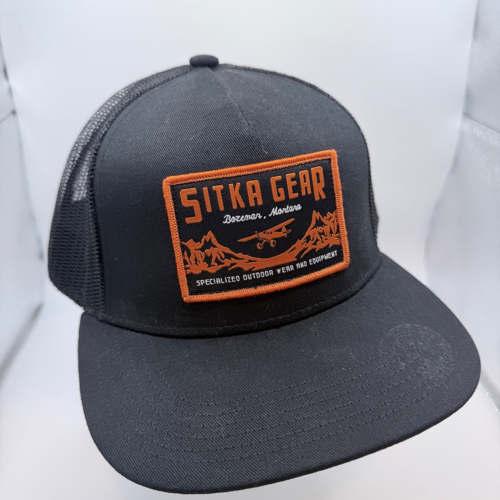 Sitka Gear Trucker Hat Mens OSFA Black Orange Hi-Pro Snapback Mesh Cap Montana